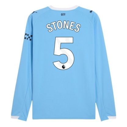 Manchester City Herr Hemmatröja 2025/26 John Stones #5 Långärmad Billig Fotbollströja