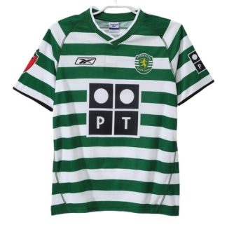 Sporting Lissabon Hemmatröja Retro 2003-2004 Kortärmad Billig Fotbollströja