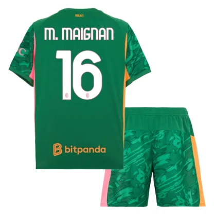 AC Milan Barn Målvakt Tredjetröja 2025/26 Grön Mike Maignan 16 Fotbollsställ med Shorts