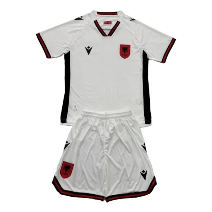 Albanien Barn Bortatröja 2025/26 Kortärmad Fotbollsställ med Shorts
