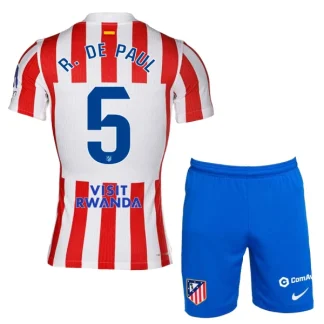 Atlético Madrid Barn Hemmatröja 2025/26 Rodrigo De Paul 5 Kortärmad Fotbollsställ med Shorts