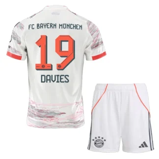 FC Bayern München Barn Bortatröja 2025/26 Alphonso Davies 19 Kortärmad Fotbollsställ med Shorts