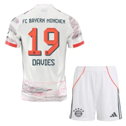 FC Bayern München Barn Bortatröja 2025/26 Alphonso Davies 19 Kortärmad Fotbollsställ med Shorts
