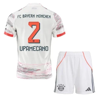 FC Bayern München Barn Bortatröja 2025/26 Dayot Upamecano 2 Kortärmad Fotbollsställ med Shorts