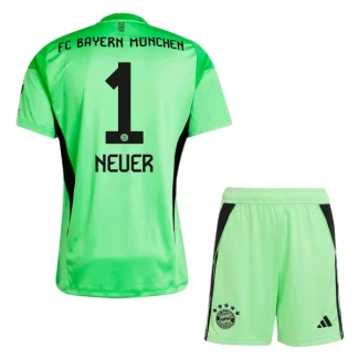 FC Bayern München Barn Målvaktströja 2025/26 Grön Manuel Neuer 1 Fotbollsställ med Shorts