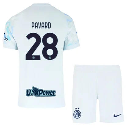 Inter Milan Barn Bortatröja 2025/26 Benjamin Pavard 28 Kortärmad Fotbollsställ med Shorts