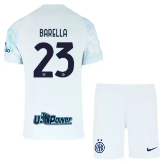 Inter Milan Barn Bortatröja 2025/26 Nicolò Barella 23 Kortärmad Fotbollsställ med Shorts