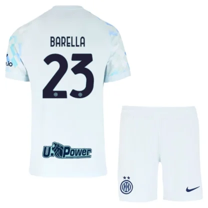 Inter Milan Barn Bortatröja 2025/26 Nicolò Barella 23 Kortärmad Fotbollsställ med Shorts