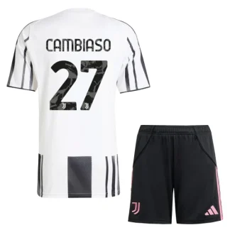 Juventus Barn Hemmatröja 2025/26 Andrea Cambiaso 27 Kortärmad Fotbollsställ med Shorts
