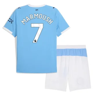 Manchester City Barn Hemmatröja 2025/26 Omar Marmoush 7 Kortärmad Fotbollsställ med Shorts