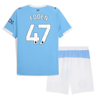 Manchester City Barn Hemmatröja 2025/26 Phil Foden 47 Kortärmad Fotbollsställ med Shorts