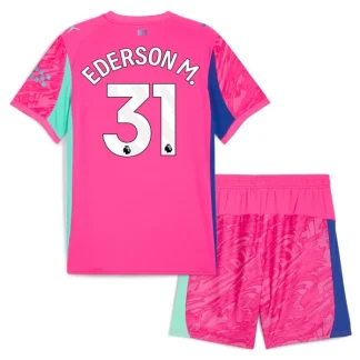 Manchester City Barn Målvakt Bortatröja 2025/26 Rosa Ederson M. 31 Kortärmad Fotbollsställ med Shorts