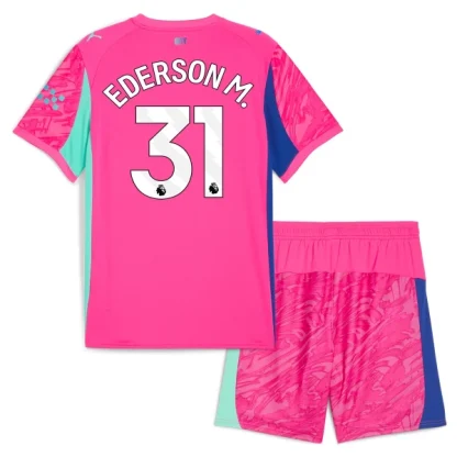Manchester City Barn Målvakt Bortatröja 2025/26 Rosa Ederson M. 31 Kortärmad Fotbollsställ med Shorts