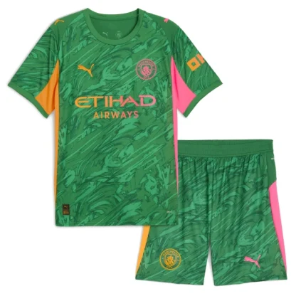 Manchester City Barn Målvakt Hemmatröja 2025/26 Grön Ederson M. 31 Kortärmad Fotbollsställ med Shorts-1