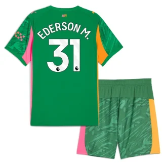 Manchester City Barn Målvakt Hemmatröja 2025/26 Grön Ederson M. 31 Kortärmad Fotbollsställ med Shorts