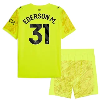 Manchester City Barn Målvakt Tredjetröja 2025/26 Gul Ederson M. 31 Kortärmad Fotbollsställ med Shorts