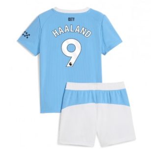 Manchester City Hemmaställ 2025/26 Barn Erling Haaland #9 Kortärmad Fotbollströja + Shorts