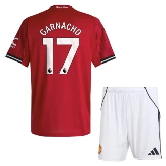 Manchester United Barn Hemmatröja 2025/26 Alejandro Garnacho 17 Kortärmad Fotbollsställ med Shorts