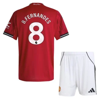 Manchester United Barn Hemmatröja 2025/26 Bruno Fernandes 8 Kortärmad Fotbollsställ med Shorts