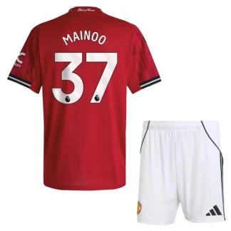 Manchester United Barn Hemmatröja 2025/26 Kobbie Mainoo 37 Kortärmad Fotbollsställ med Shorts
