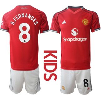 Manchester United Hemmaställ Barn 2025/26 – Bruno Fernandes 8 – Kortärmad Fotbollströja + Shorts
