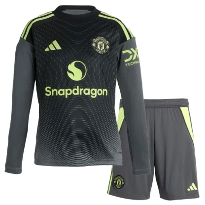 Manchester United Målvaktströja Hemma Barn 2025/26 Långärmad Fotbollsställ med Shorts
