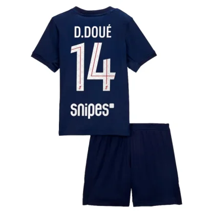 Paris Saint-Germain Barn Hemmatröja 2025/26 Désiré Doué 14 Kortärmad Fotbollsställ med Shorts