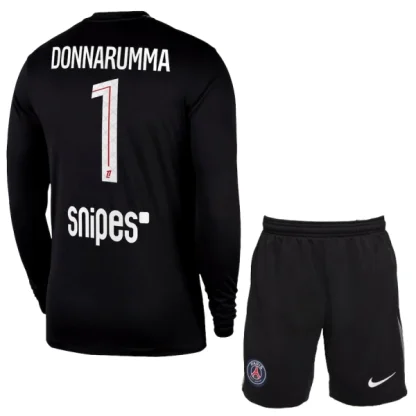 Paris Saint-Germain Målvaktströja Barn 2025/26 Gianluigi Donnarumma 1 Svart Långärmad Fotbollsställ med Shorts