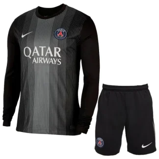 Paris Saint-Germain Målvaktströja Barn 2025/26 Svart Långärmad Fotbollsställ med Shorts