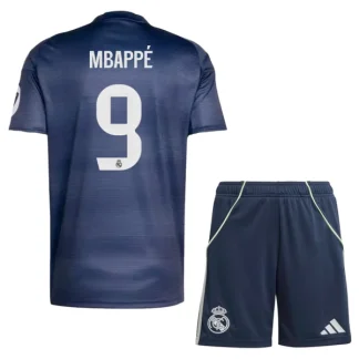 Real Madrid Barn Bortatröja 2025/26 Kylian Mbappé 9 Kortärmad Fotbollsställ med Shorts