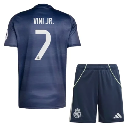 Real Madrid Barn Bortatröja 2025/26 Vinicius Junior 7 Kortärmad Fotbollsställ med Shorts