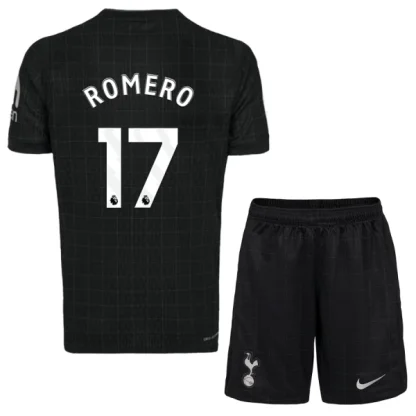 Tottenham Hotspur Barn Bortatröja 2025/26 Cristian Romero 17 Kortärmad Fotbollsställ med Shorts