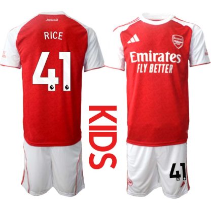 Arsenal Hemmaställ Barn 2025/26 – Declan Rice 41 – Kortärmad Fotbollströja + Shorts