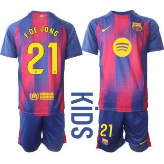 FC Barcelona Barn Hemmaställ 2025/26 – Frenkie de Jong 21 – Kortärmad Fotbollströja + Shorts