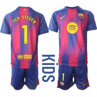 FC Barcelona Barn Hemmaställ 2025/26 – Marc-André ter Stegen 1 – Kortärmad Fotbollströja + Shorts