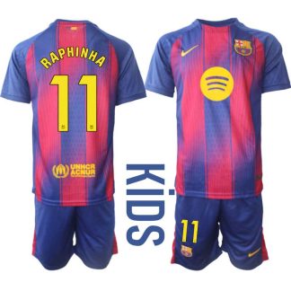 FC Barcelona Barn Hemmaställ 2025/26 – Raphinha 11 – Kortärmad Fotbollströja + Shorts