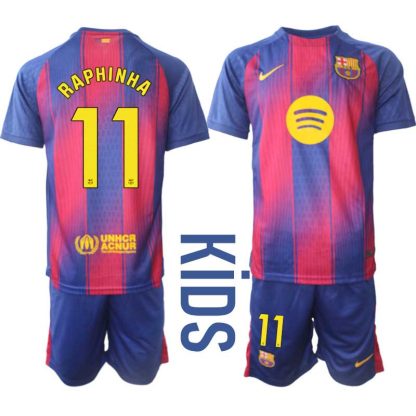 FC Barcelona Barn Hemmaställ 2025/26 – Raphinha 11 – Kortärmad Fotbollströja + Shorts