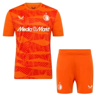 Feyenoord Bortamålvaktströja Barn 2025/26 Orange Kortärmad Fotbollsställ med Shorts