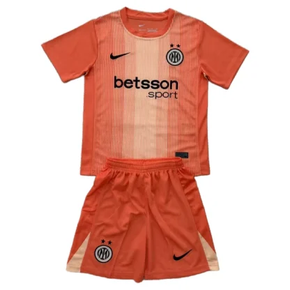 Inter Milan Målvaktströja Barn 2025/26 Orange Kortärmad Fotbollsställ med Shorts