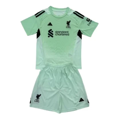 Liverpool Barn Målvaktsställ Hemmatröja Grön 2025-26 – Kortärmad Fotbollströja + Shorts