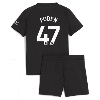 Manchester City Barn Bortatröja 2025/26 Phil Foden 47 Kortärmad Fotbollsställ med Shorts