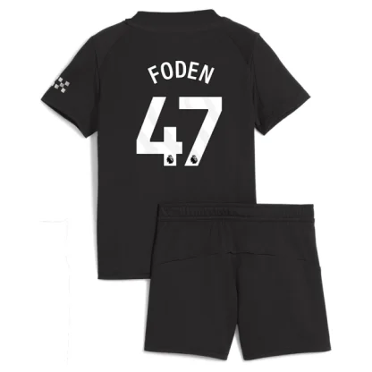 Manchester City Barn Bortatröja 2025/26 Phil Foden 47 Kortärmad Fotbollsställ med Shorts