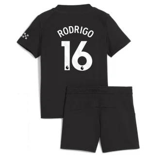 Manchester City Barn Bortatröja 2025/26 Rodrigo 16 Kortärmad Fotbollsställ med Shorts