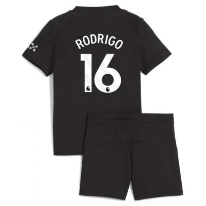 Manchester City Barn Bortatröja 2025/26 Rodrigo 16 Kortärmad Fotbollsställ med Shorts