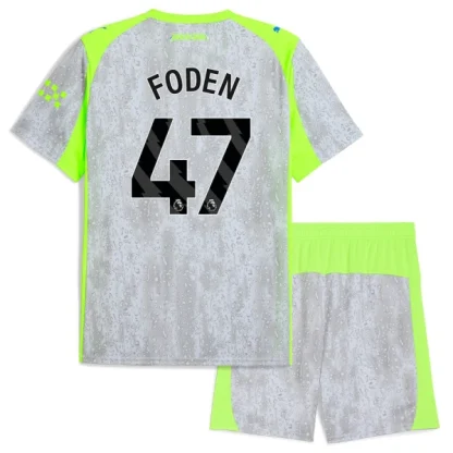 Manchester City Barn Tredjeställ 2025/26 – Phil Foden 47 – Kortärmad Fotbollströja + Shorts