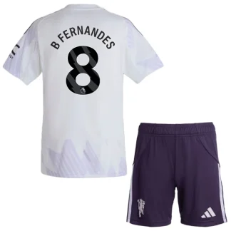 Manchester United Barn Bortaställ 2025/26 – Bruno Fernandes 8 – Kortärmad Fotbollströja + Shorts