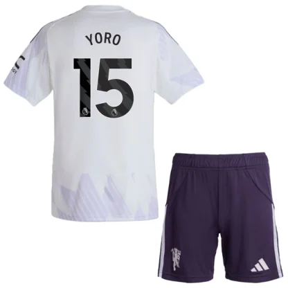 Manchester United Barn Bortaställ 2025/26 – Leny Yoro 15 – Kortärmad Fotbollströja + Shorts