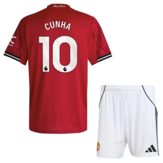 Manchester United Barn Hemmaställ 2025/26 – Matheus Cunha 10 – Kortärmad Fotbollströja + Shorts