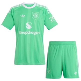 Manchester United Barn Målvaktsställ 2025/26 Grön – Kortärmad Fotbollströja + Shorts