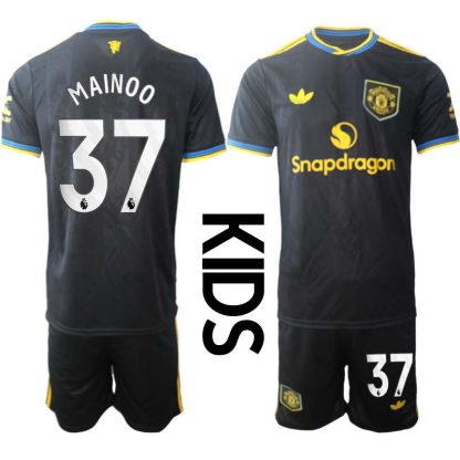 Manchester United Barn Tredjeställ 2025/26 Kobbie Mainoo #37 Kortärmad Tröja + Shorts